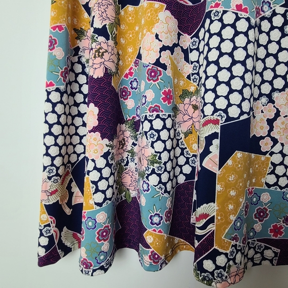 Ashley Blue Floral A-Line Midi Skirt | Wrinkle Free Elastic Waist Officewear |L - Picture 4 of 8